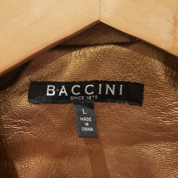Baccini Bronze Gold Faux Leather Moto Biker Jacket Womens Large - Picture 5 of 10